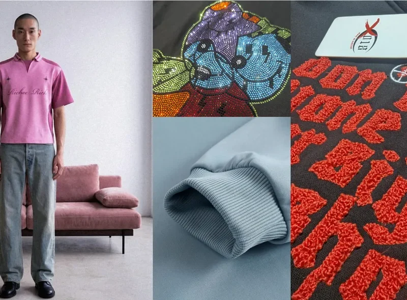 Second knitwear collage showing stitch and colour development samples.